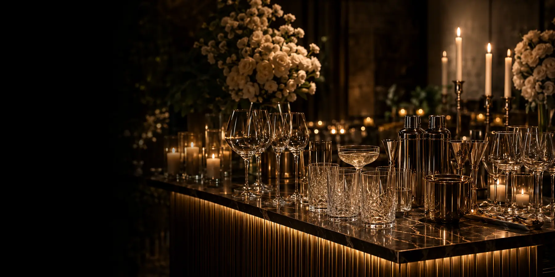 Premium glassware and event bar equipment