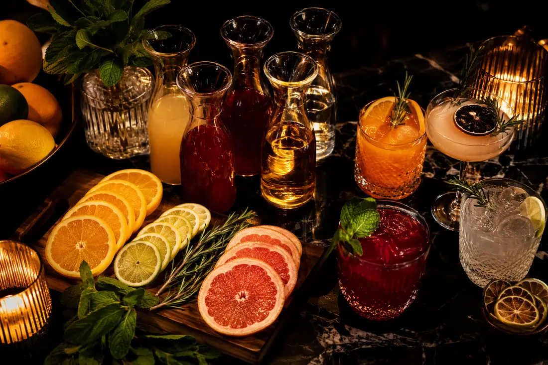Premium cocktail mixers and garnishes